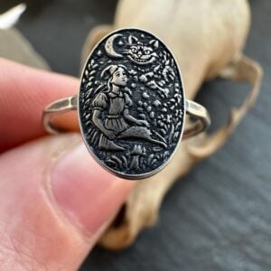 Sterling Silver Alice in Wonderland Ring, Cheshire Cat Jewelry with Storybook Scene, Handmade Fantasy Ring, Literary Folklore Jewelry