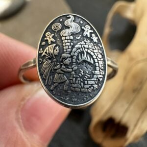 Sterling Silver Hansel and Gretel Ring, Fairy Tale Storybook Jewelry, Grimm Brothers Witch Oven Scene, Handmade Fantasy Ring