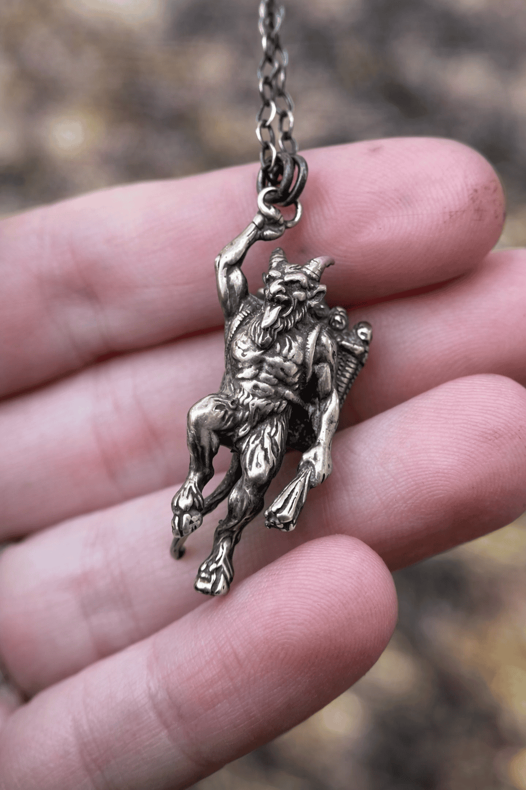 Handcrafted Krampus Pendant white bronze