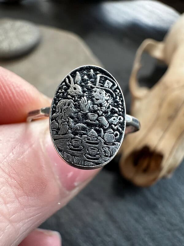 il_fullxfull.7310186192_kq84.jpg Mad Hatter’s Tea Party Sterling Silver Ring Alice in Wonderland