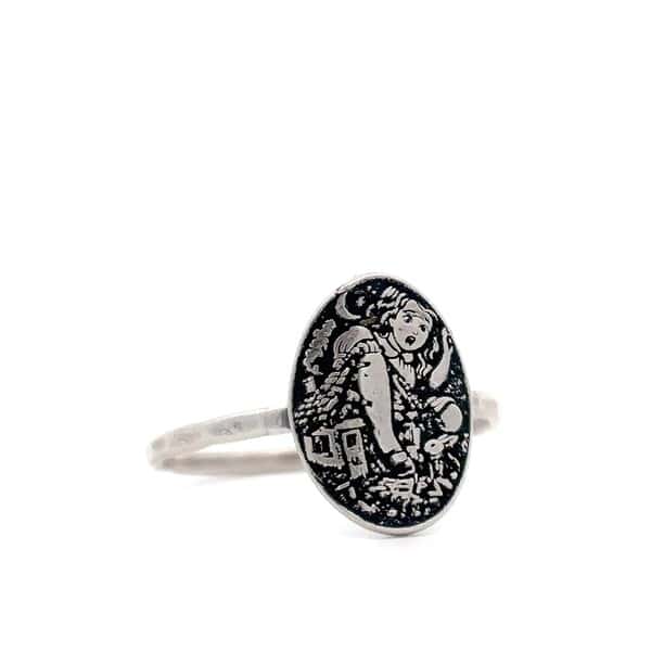 il_fullxfull.7619127912_jc9l.jpg Sterling Silver Alice in Wonderland Ring, Storybook Jewelry with White Rabbit House Scene