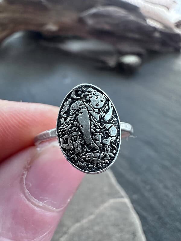il_fullxfull.7619162734_b3hy.jpg Sterling Silver Alice in Wonderland Ring, Storybook Jewelry with White Rabbit House Scene