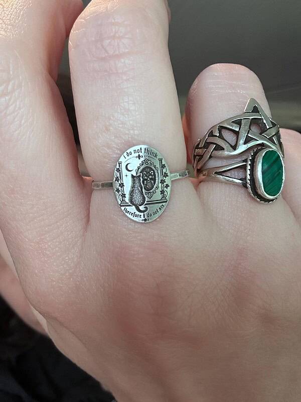 Sterling Silver Cat Ring - I Do Not Think Therefore I Do Not Am