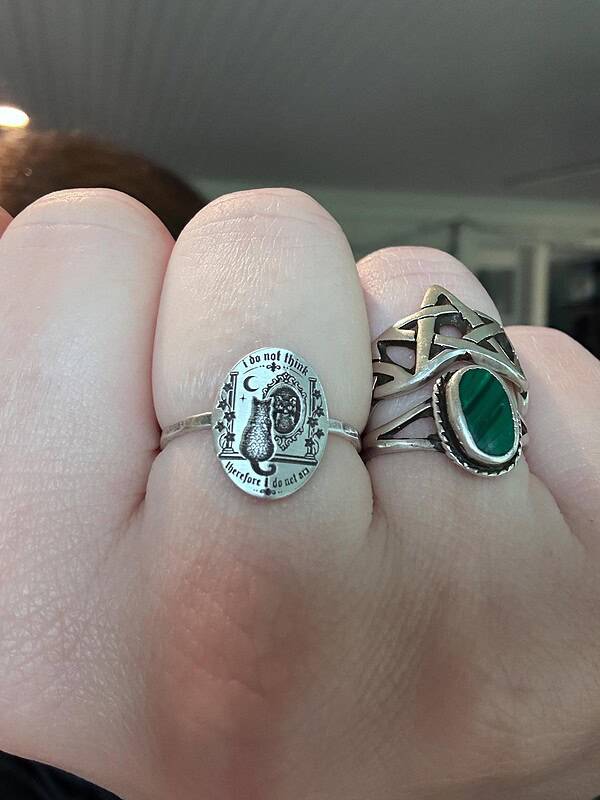 Sterling Silver Cat Ring - I Do Not Think Therefore I Do Not Am