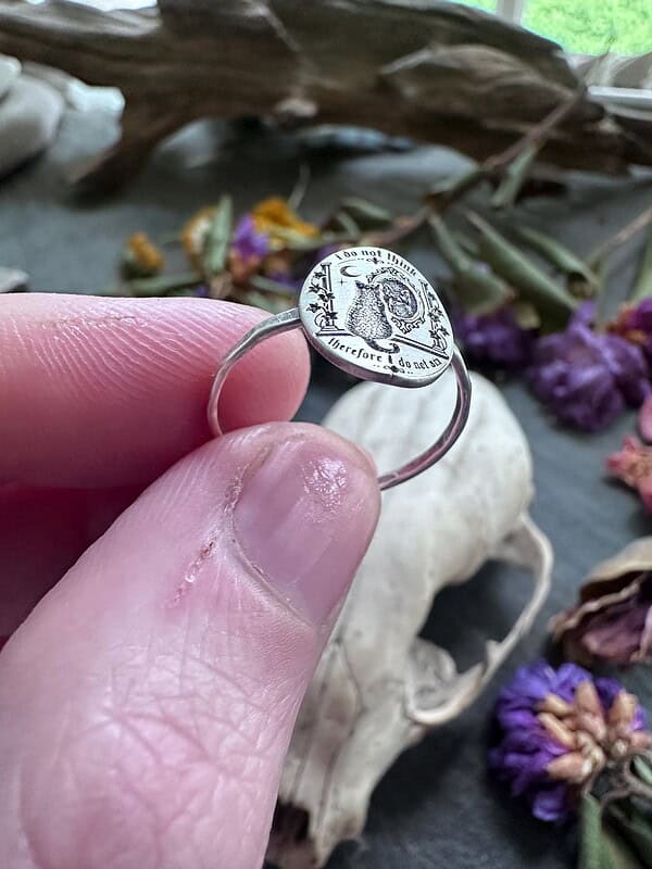 Sterling Silver Cat Ring - I Do Not Think Therefore I Do Not Am