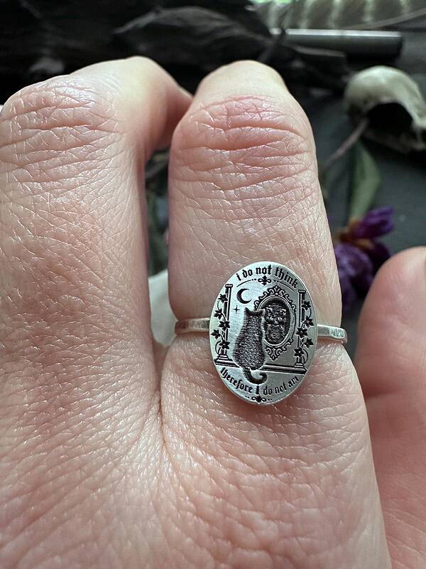 Sterling Silver Cat Ring - I Do Not Think Therefore I Do Not Am
