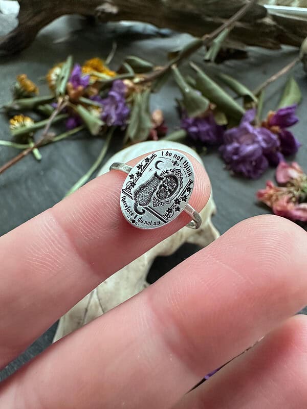 Sterling Silver Cat Ring - I Do Not Think Therefore I Do Not Am