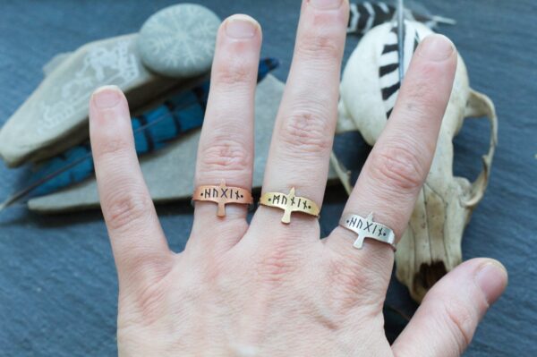 Raven Ring - Huginn and Muninn - Odin's Ravens - Viking Jewelry - Elder Futhark Runes - Norse Pagan - Copper Brass Fine Silver