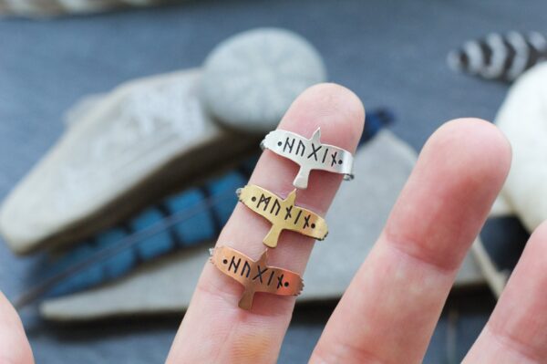 Raven Ring - Huginn and Muninn - Odin's Ravens - Viking Jewelry - Elder Futhark Runes - Norse Pagan - Copper Brass Fine Silver