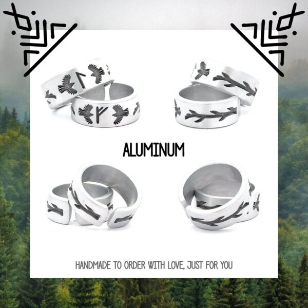 Rune Ring  - Huginn and Muninn - Viking Jewelry - Pagan Wedding Gift - Raven Jewelry - Ansuz - Runes - Spirit Animal
