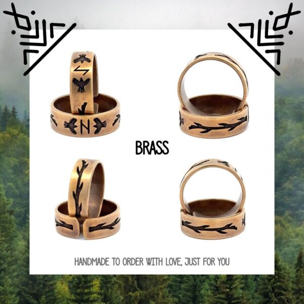Rune Ring  - Huginn and Muninn - Viking Jewelry - Pagan Wedding Gift - Raven Jewelry - Ansuz - Runes - Spirit Animal