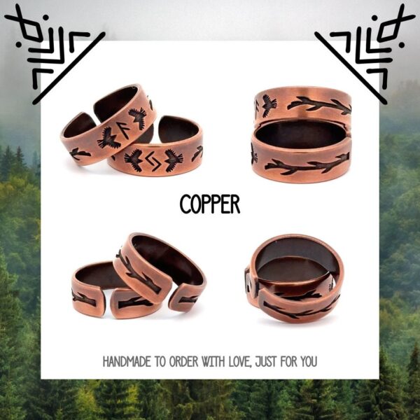 Rune Ring  - Huginn and Muninn - Viking Jewelry - Pagan Wedding Gift - Raven Jewelry - Ansuz - Runes - Spirit Animal