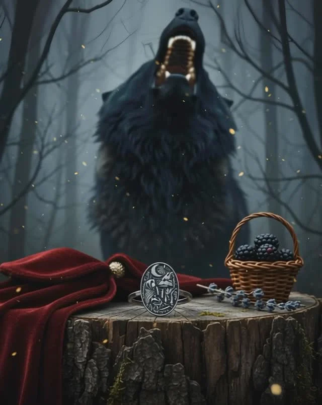 Not the story you were told.

The girl didn’t run.
The wolf didn’t win.
This is the version they tried to forget.

🖤 Now in the shop: the Red Riding Hood witchy ring.